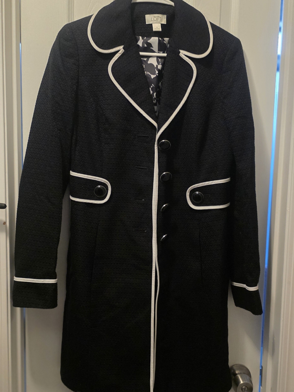 LOFT Black Coat with White Piping